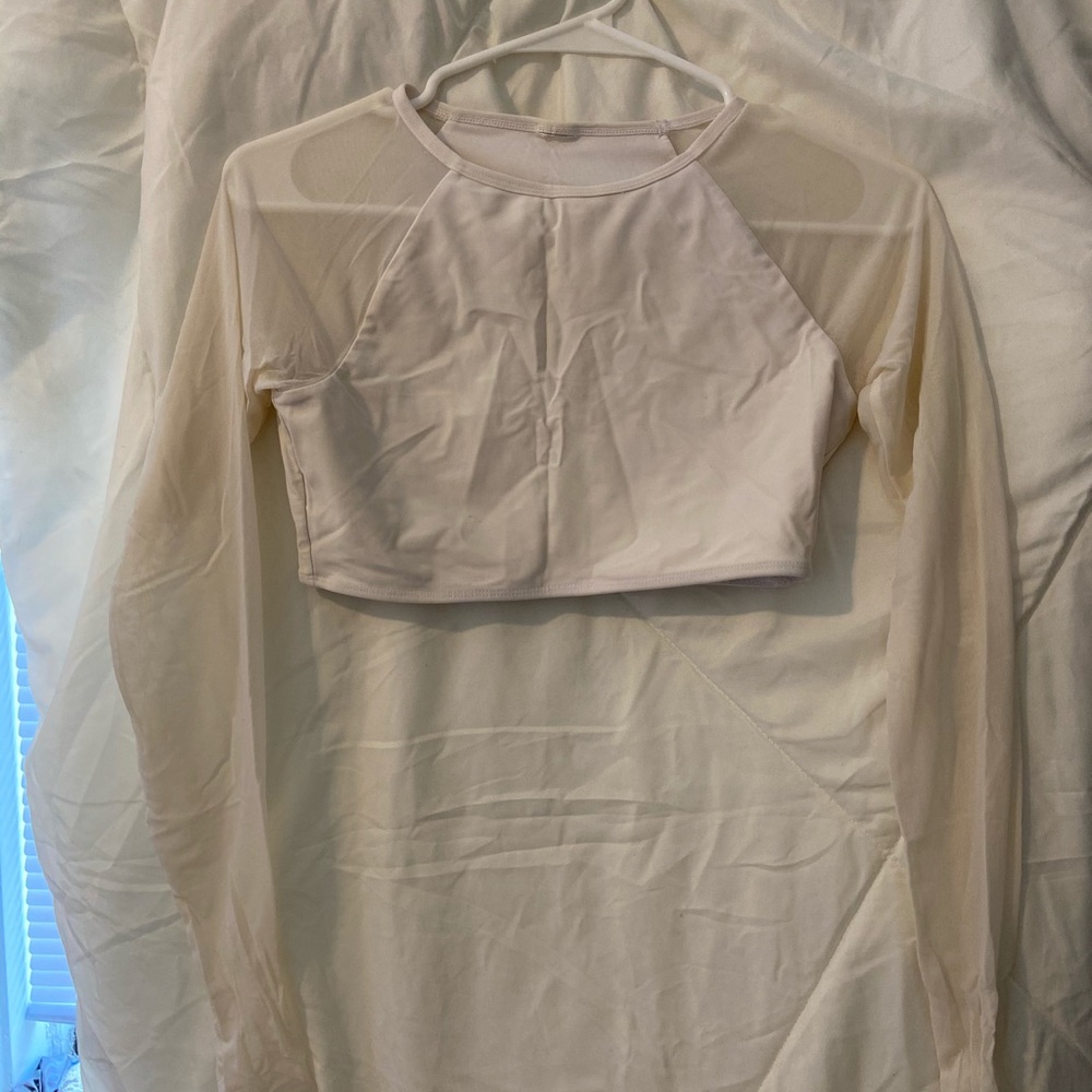 White Swim Top with Mesh sleeve